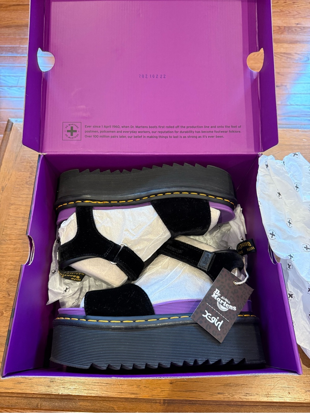 RARE X-Girl Dr. Martens Collab Black Velvet and Purple Platform Sandals - Picture 2 of 8